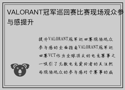 VALORANT冠军巡回赛比赛现场观众参与感提升