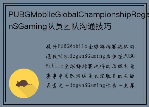 PUBGMobileGlobalChampionshipReganSGaming队员团队沟通技巧