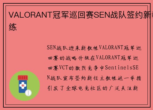 VALORANT冠军巡回赛SEN战队签约新教练