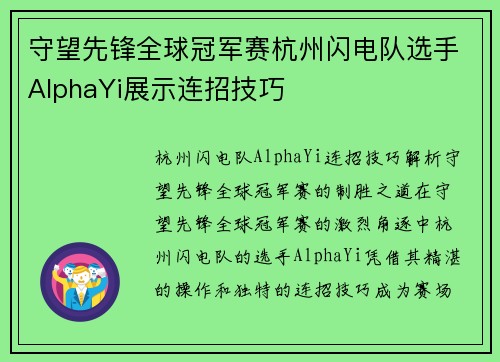 守望先锋全球冠军赛杭州闪电队选手AlphaYi展示连招技巧