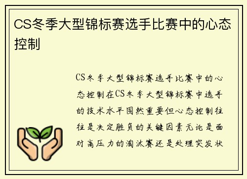CS冬季大型锦标赛选手比赛中的心态控制