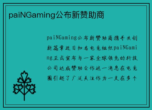 paiNGaming公布新赞助商